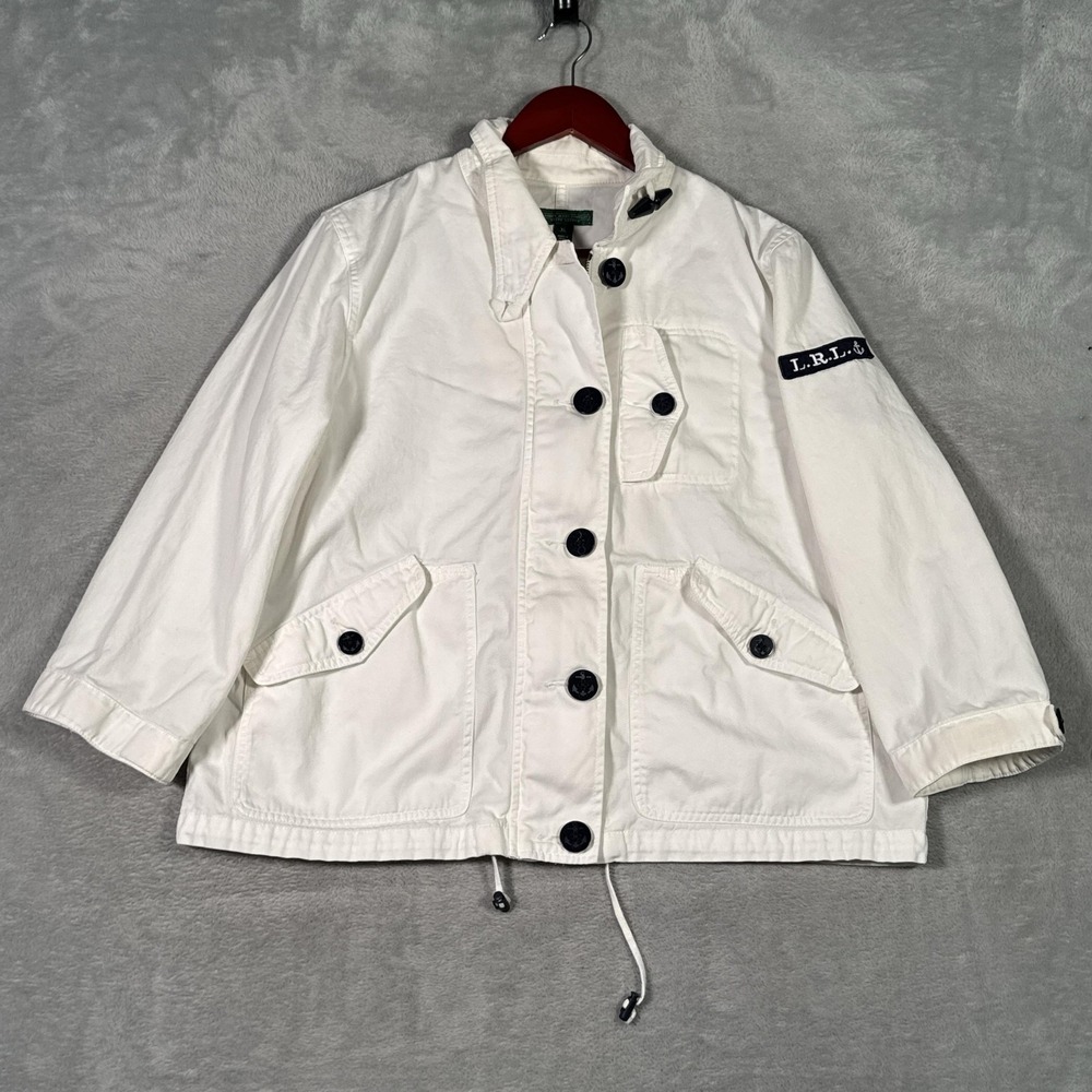Lauren Jeans Co Ralph Lauren Jacket Womens XL White Nautical Full Zip Anchor